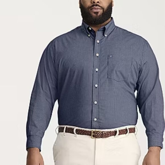 IZOD Men's Performance Comfort Long Sleeve Blue Plaid Button Down - Picture 1 of 4